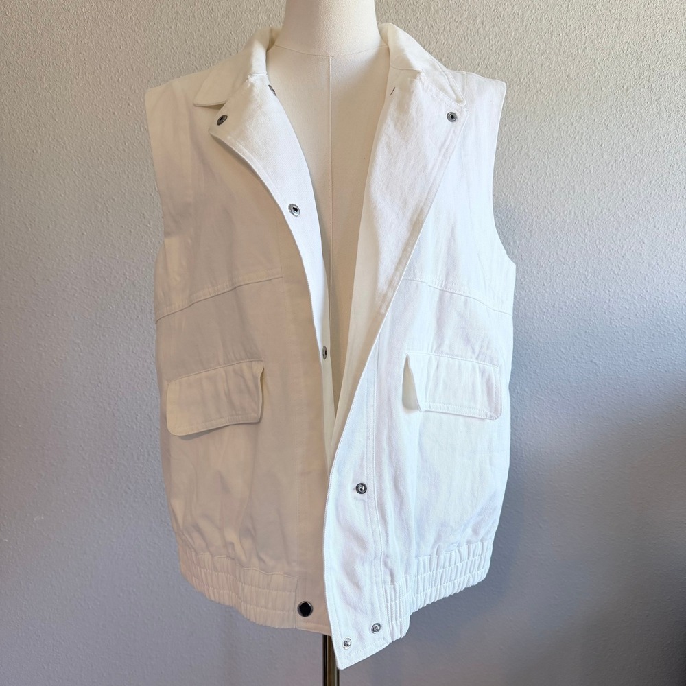 Dokotoo Womens White Denim Cargo Vest Snap Front Cotton Utility Jacket Size M